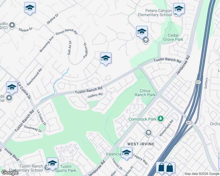 map of restaurants, bars, coffee shops, grocery stores, and more near 2605 Augusta in Tustin