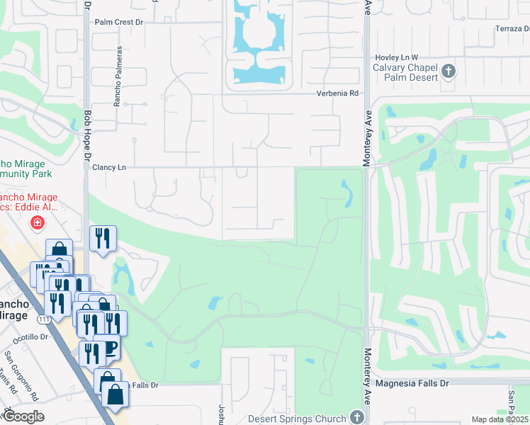map of restaurants, bars, coffee shops, grocery stores, and more near 41770 Rancho Manana Lane in Rancho Mirage