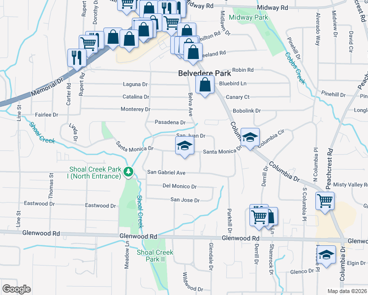 map of restaurants, bars, coffee shops, grocery stores, and more near 3039 Santa Monica Drive in Decatur