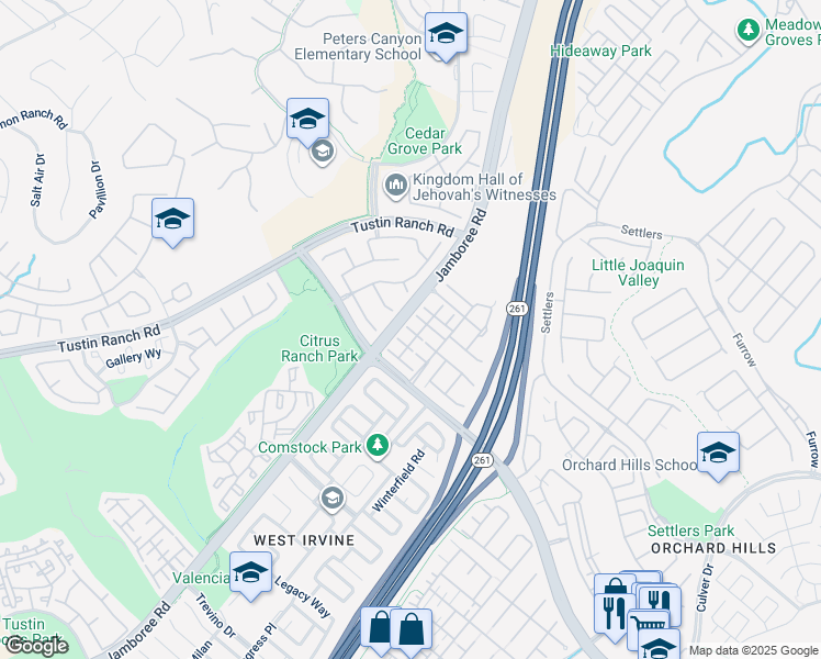map of restaurants, bars, coffee shops, grocery stores, and more near Ardmore in Irvine