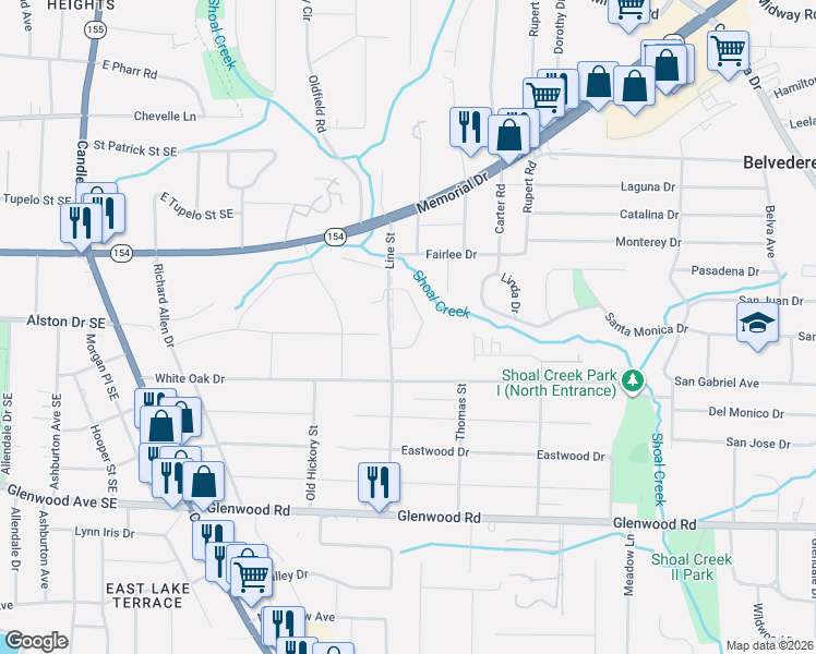 map of restaurants, bars, coffee shops, grocery stores, and more near 1637 Line Circle in Decatur