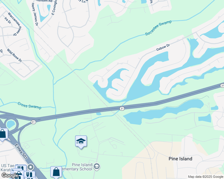 map of restaurants, bars, coffee shops, grocery stores, and more near 827 Oxbow Drive in Myrtle Beach