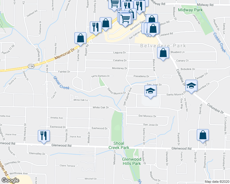 map of restaurants, bars, coffee shops, grocery stores, and more near 2931 Santa Monica Drive in Decatur