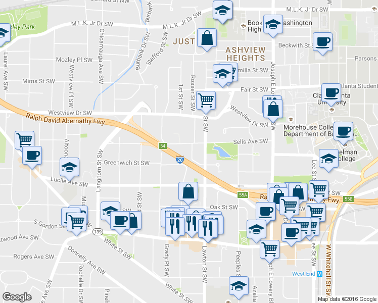 map of restaurants, bars, coffee shops, grocery stores, and more near 400 Dargan Place Southwest in Atlanta
