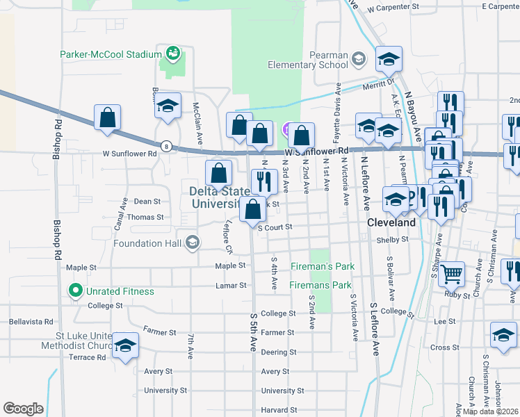 map of restaurants, bars, coffee shops, grocery stores, and more near 154 North 5th Avenue in Cleveland