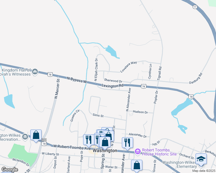 map of restaurants, bars, coffee shops, grocery stores, and more near U.S. 78 in Washington