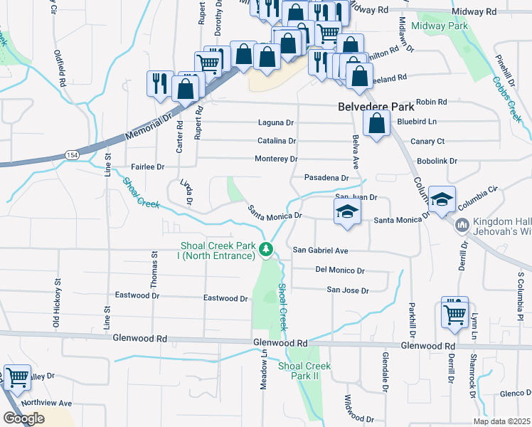 map of restaurants, bars, coffee shops, grocery stores, and more near 2931 Santa Monica Drive in Decatur