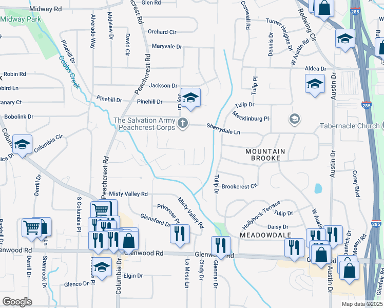 map of restaurants, bars, coffee shops, grocery stores, and more near 1623 Sweetgum Hill in Decatur