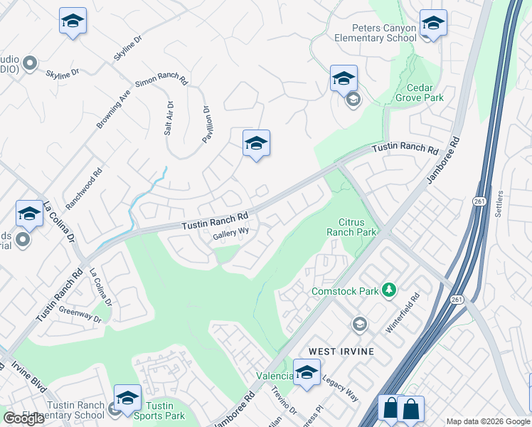 map of restaurants, bars, coffee shops, grocery stores, and more near 2605 Augusta in Tustin