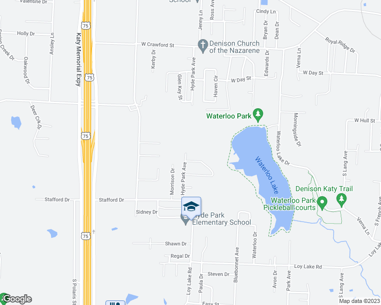 map of restaurants, bars, coffee shops, grocery stores, and more near 1300 Hyde Park Avenue in Denison