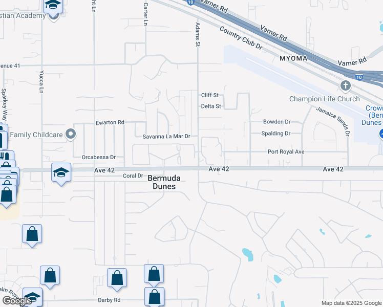 map of restaurants, bars, coffee shops, grocery stores, and more near 78650 Avenue 42 in Bermuda Dunes