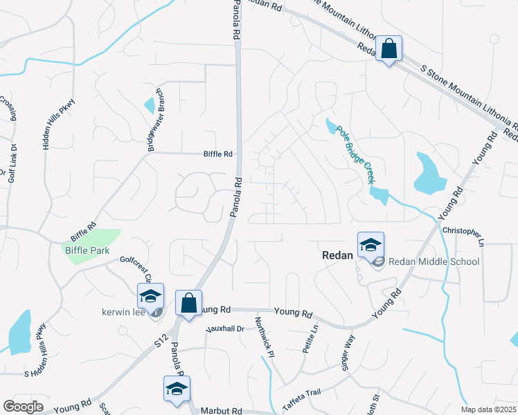 map of restaurants, bars, coffee shops, grocery stores, and more near 1517 Stoneleigh Way in Stone Mountain