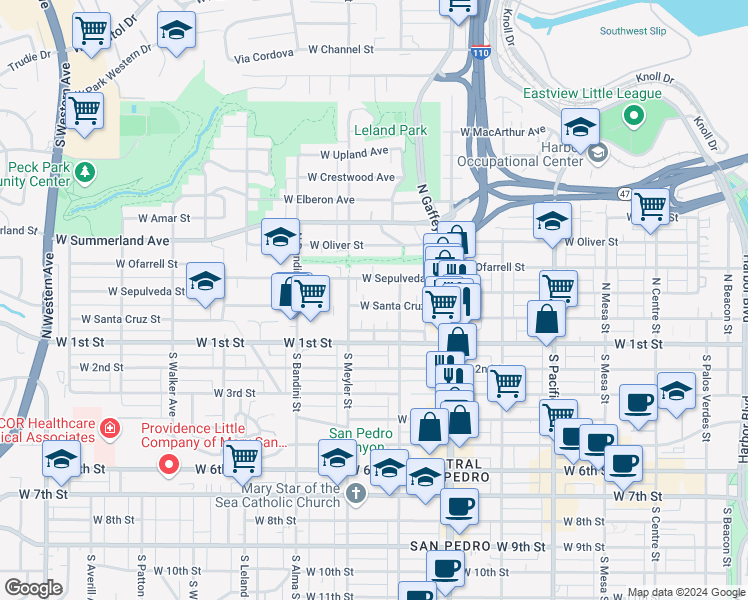map of restaurants, bars, coffee shops, grocery stores, and more near 846 West Santa Cruz Street in Los Angeles