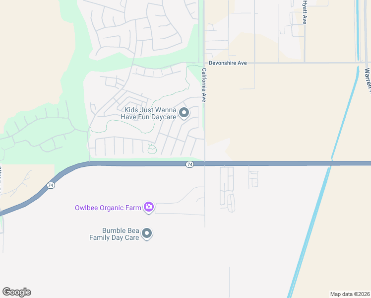 map of restaurants, bars, coffee shops, grocery stores, and more near 126 Ibiza Lane in Hemet