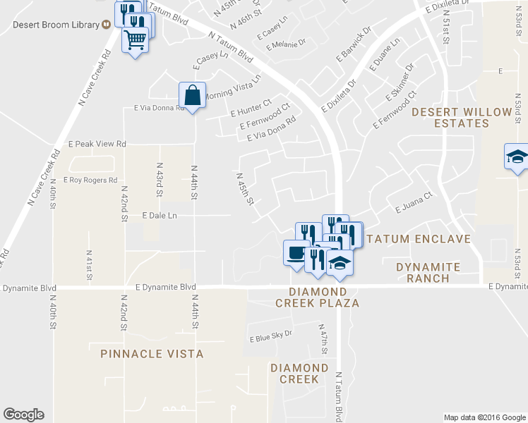 map of restaurants, bars, coffee shops, grocery stores, and more near 4508 East Dale Lane in Cave Creek