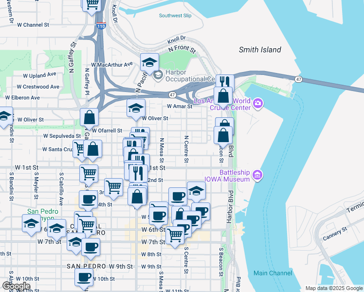 map of restaurants, bars, coffee shops, grocery stores, and more near 305 North Centre Street in Los Angeles