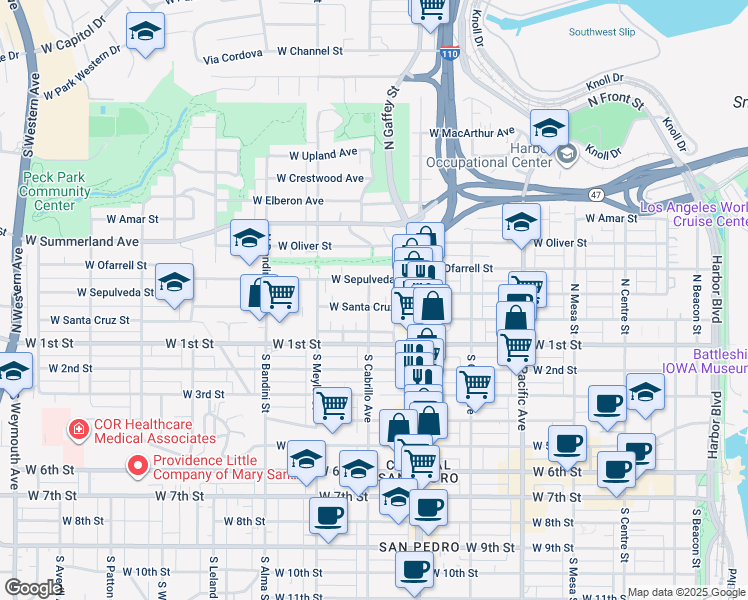 map of restaurants, bars, coffee shops, grocery stores, and more near 787 West Sepulveda Street in Los Angeles