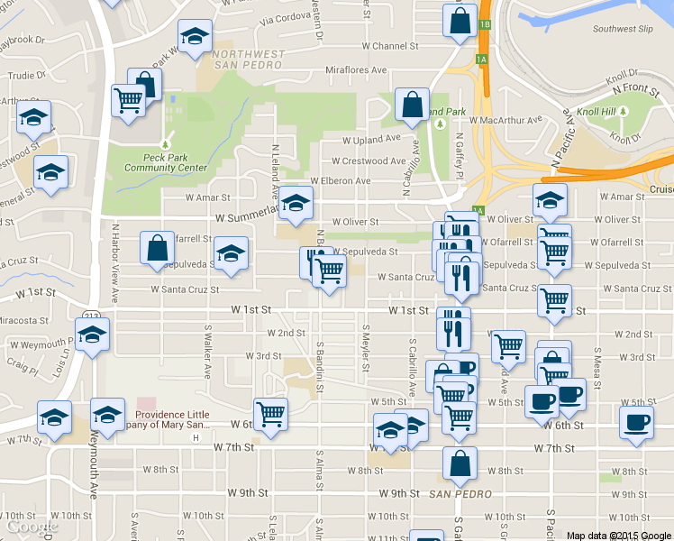 map of restaurants, bars, coffee shops, grocery stores, and more near 929 West Sepulveda Street in Los Angeles
