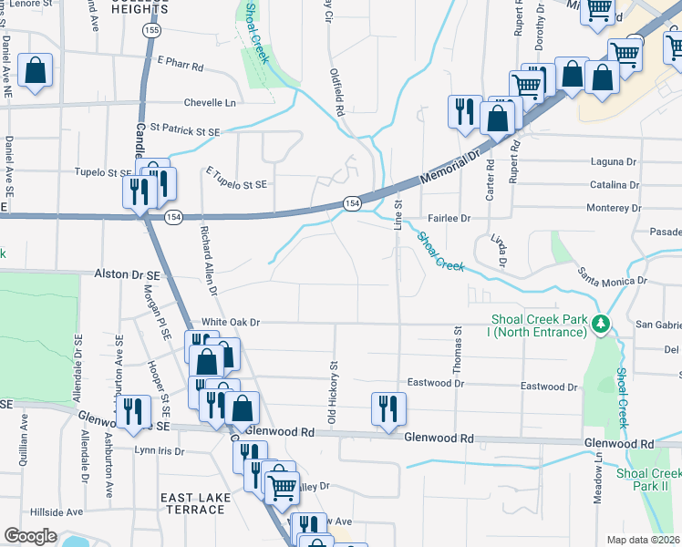 map of restaurants, bars, coffee shops, grocery stores, and more near 1609 Delano Drive in Decatur