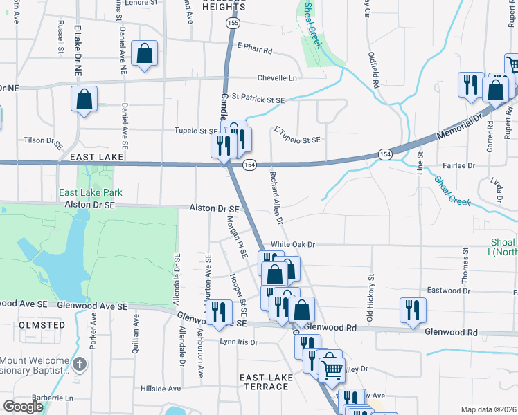 map of restaurants, bars, coffee shops, grocery stores, and more near 2960 Alston Drive Southeast in Atlanta