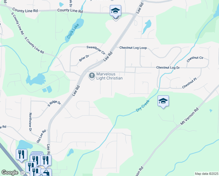 map of restaurants, bars, coffee shops, grocery stores, and more near 8635 East Hickory Lane in Lithia Springs