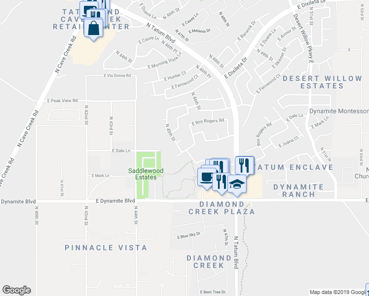 map of restaurants, bars, coffee shops, grocery stores, and more near 4508 East Dale Lane in Cave Creek