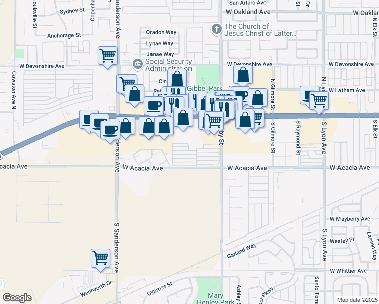 map of restaurants, bars, coffee shops, grocery stores, and more near 2750 West Acacia Avenue in Hemet