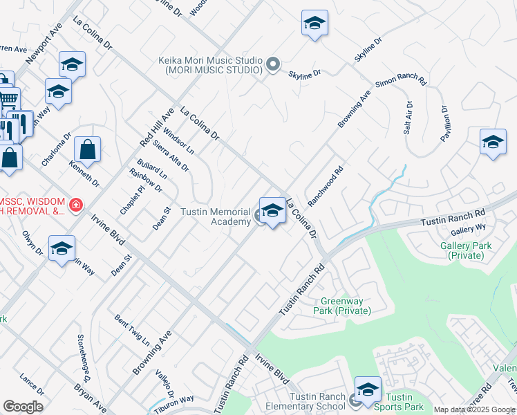 map of restaurants, bars, coffee shops, grocery stores, and more near 12592 Singing Wood Drive in Santa Ana