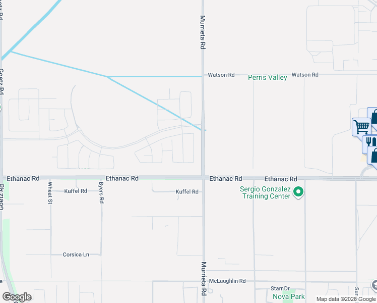 map of restaurants, bars, coffee shops, grocery stores, and more near in Perris