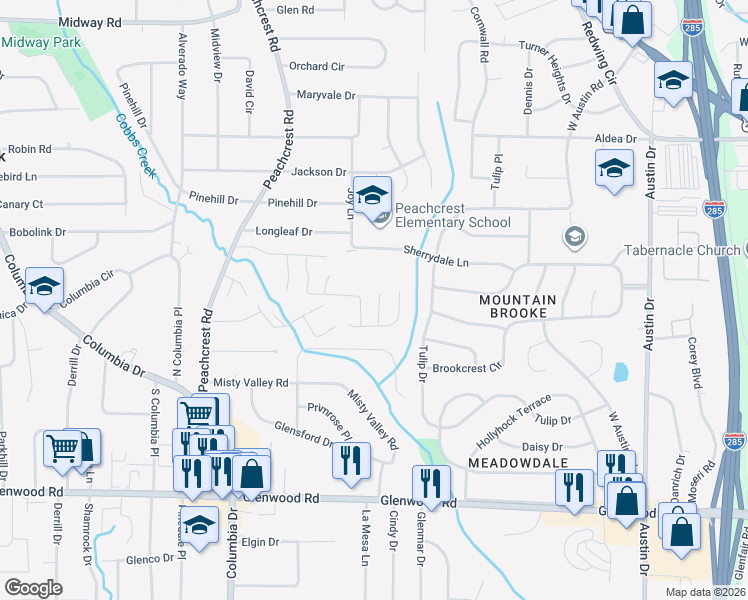 map of restaurants, bars, coffee shops, grocery stores, and more near 1607 Sweetgum Hill in Decatur