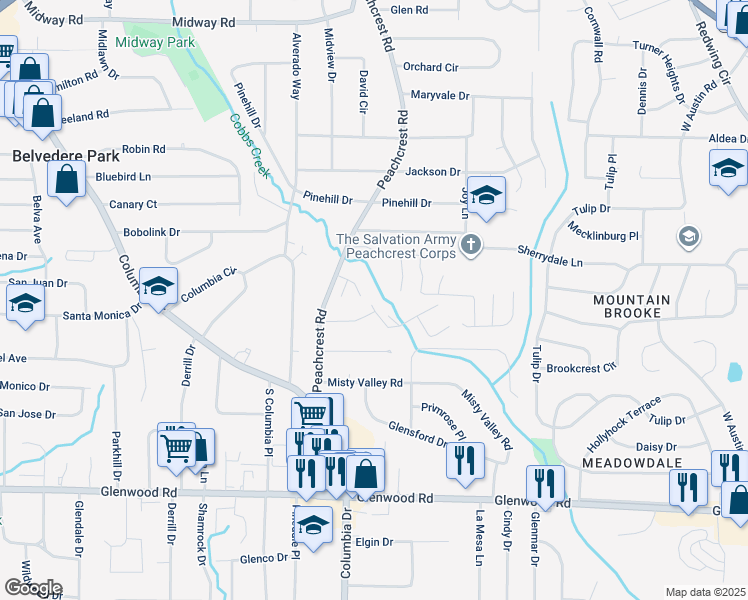 map of restaurants, bars, coffee shops, grocery stores, and more near 1611 Peachcrest Cove in Decatur