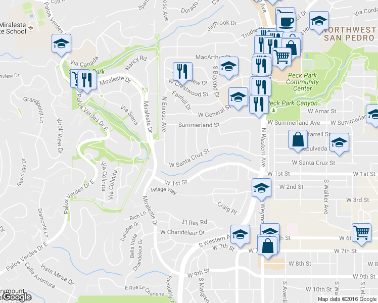 map of restaurants, bars, coffee shops, grocery stores, and more near 216 North Goodhope Avenue in Los Angeles