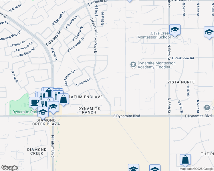 map of restaurants, bars, coffee shops, grocery stores, and more near 5118 East Roberta Drive in Cave Creek