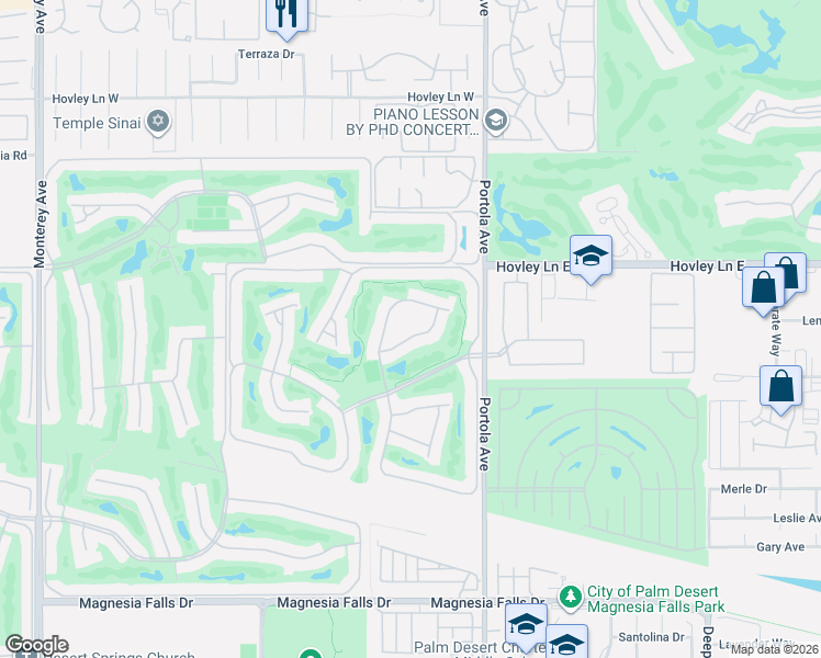 map of restaurants, bars, coffee shops, grocery stores, and more near 26 Camisa Lane in Palm Desert