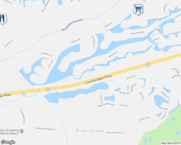 map of restaurants, bars, coffee shops, grocery stores, and more near 8141 Wacobee Drive in Myrtle Beach