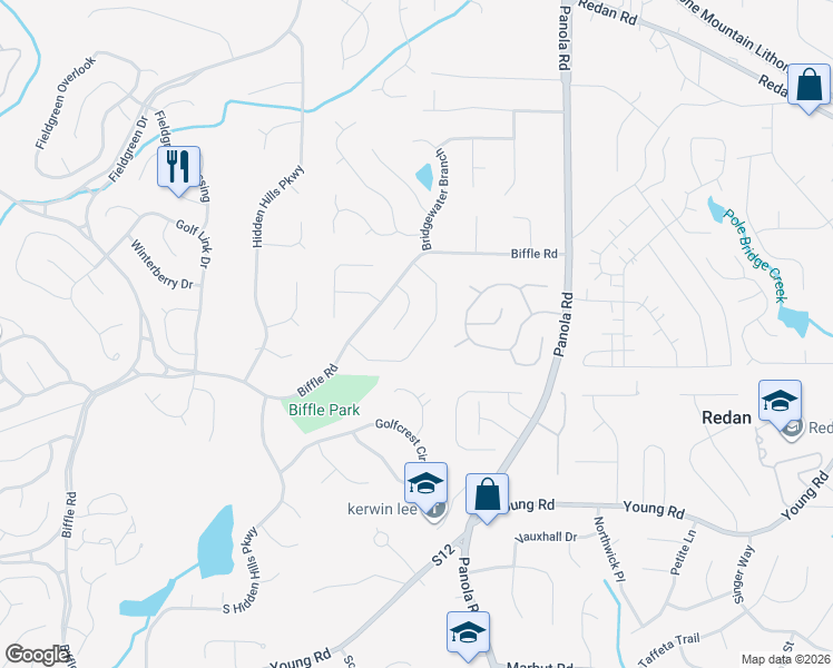map of restaurants, bars, coffee shops, grocery stores, and more near 5338 Kelleys Mill Circle in Stone Mountain
