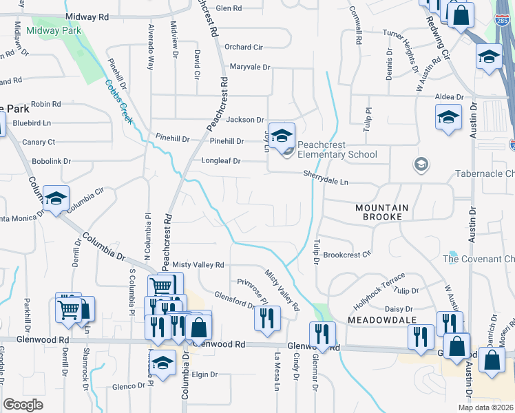 map of restaurants, bars, coffee shops, grocery stores, and more near 1600 Cobbs Creek Cove in Decatur