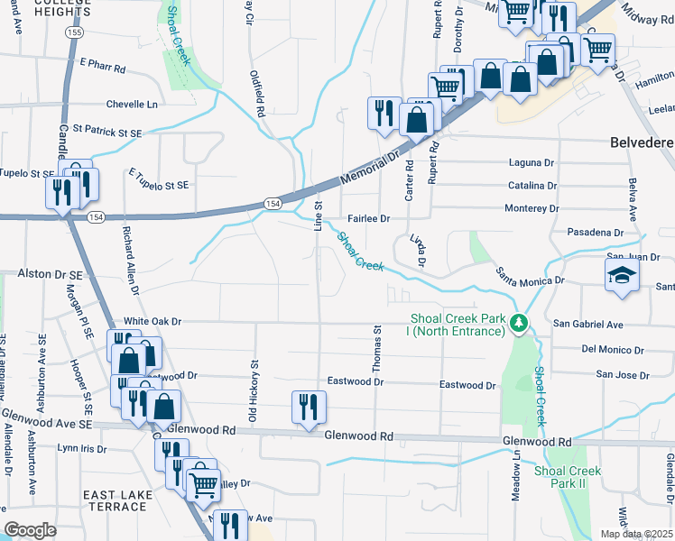 map of restaurants, bars, coffee shops, grocery stores, and more near 1610 Line Circle in Decatur