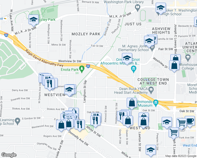 map of restaurants, bars, coffee shops, grocery stores, and more near 1296 Sells Avenue Southwest in Atlanta