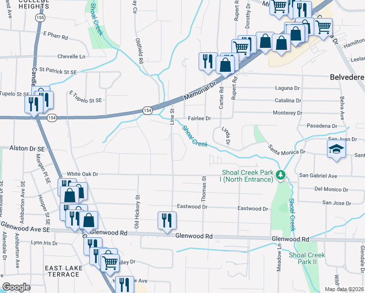 map of restaurants, bars, coffee shops, grocery stores, and more near 1610 Line Circle in Decatur