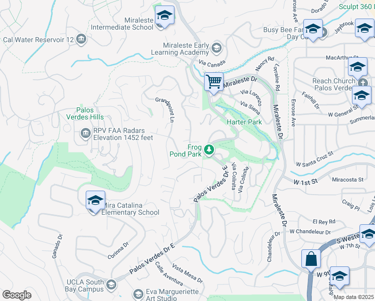 map of restaurants, bars, coffee shops, grocery stores, and more near 29865 Knoll View Drive in Rancho Palos Verdes
