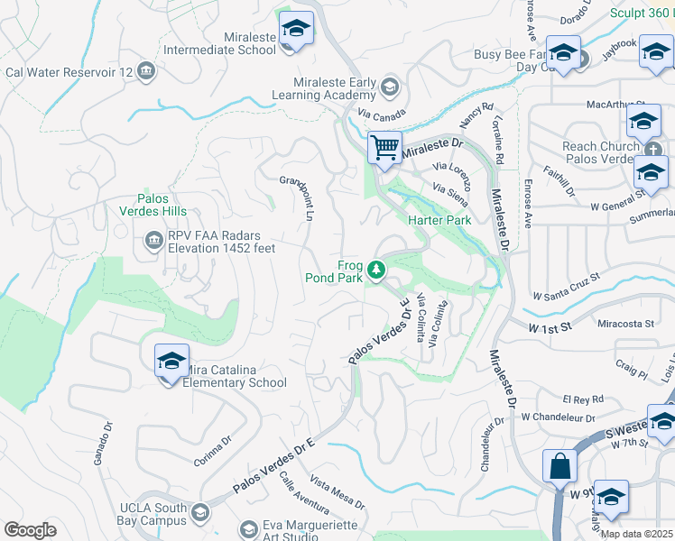 map of restaurants, bars, coffee shops, grocery stores, and more near 29865 Knoll View Drive in Rancho Palos Verdes