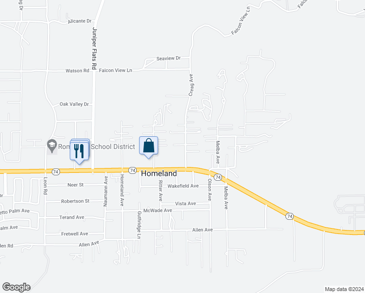 map of restaurants, bars, coffee shops, grocery stores, and more near 25885 Creag Avenue in Homeland