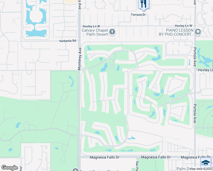 map of restaurants, bars, coffee shops, grocery stores, and more near 240 Santa Barbara Circle in Palm Desert
