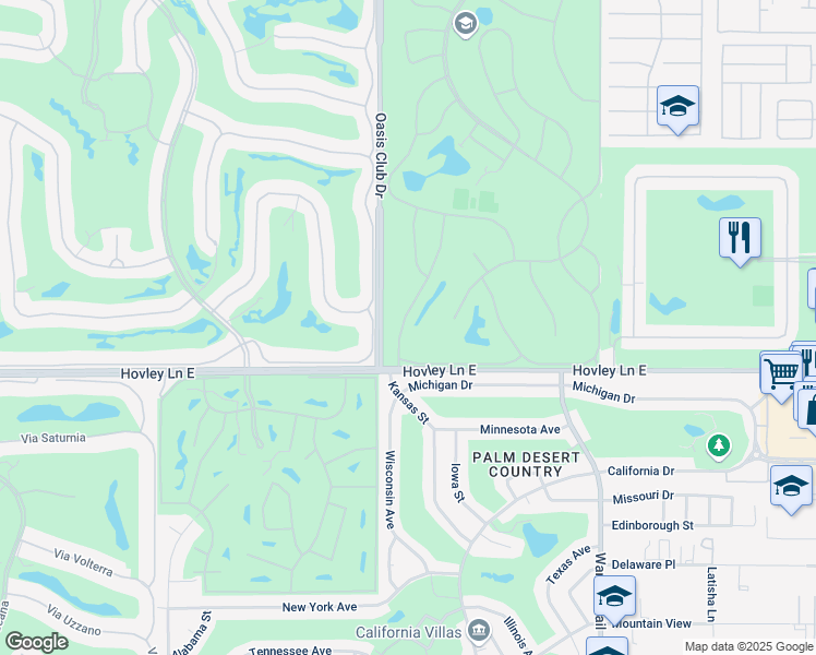 map of restaurants, bars, coffee shops, grocery stores, and more near 41760 Kansas Street in Palm Desert