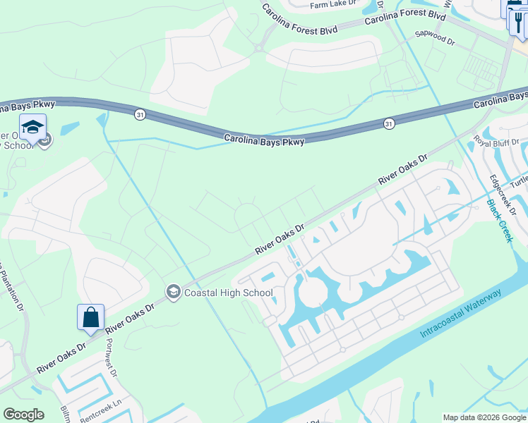 map of restaurants, bars, coffee shops, grocery stores, and more near 2021 Crow Field Court in Myrtle Beach