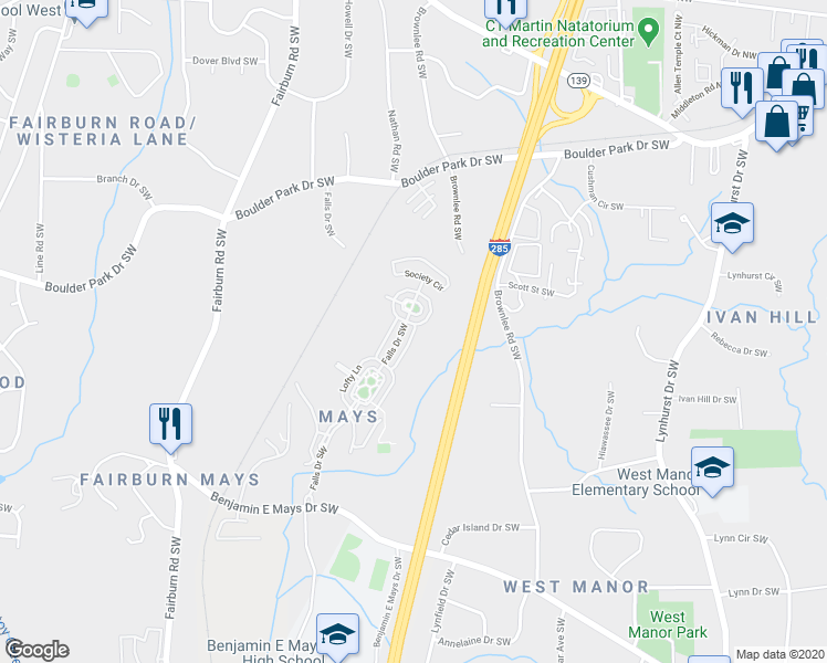 map of restaurants, bars, coffee shops, grocery stores, and more near Venture Way in Atlanta