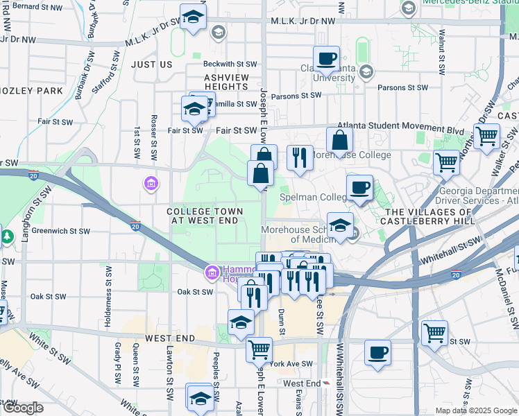 map of restaurants, bars, coffee shops, grocery stores, and more near 387 Joseph E Lowery Boulevard Southwest in Atlanta
