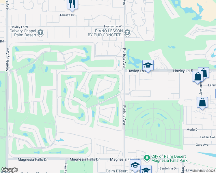 map of restaurants, bars, coffee shops, grocery stores, and more near 76 Camino Arroyo Place in Palm Desert