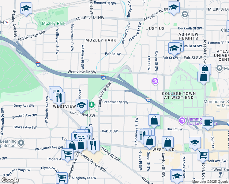 map of restaurants, bars, coffee shops, grocery stores, and more near 1302 Sells Avenue Southwest in Atlanta